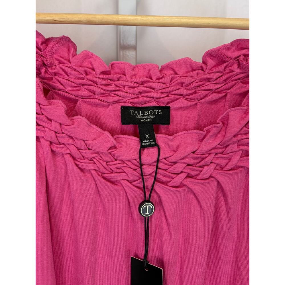 NWT TALBOTS Gathered Scoop Neck Jersey Knit Dress Tie Belt Short Sleeve Pink X - Picture 3 of 9